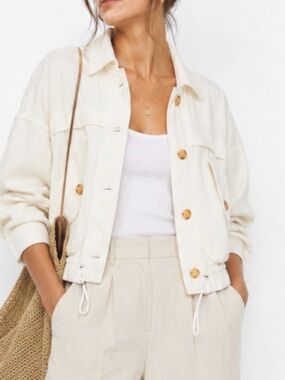 Blank NYC Cotton & Linen Utility Jacket in Off-White
